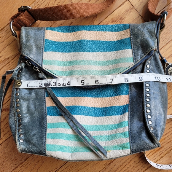 The Sak Blue Striped Distressed Leather Bag Crossbody Studded Zippered Flap - Picture 13 of 15